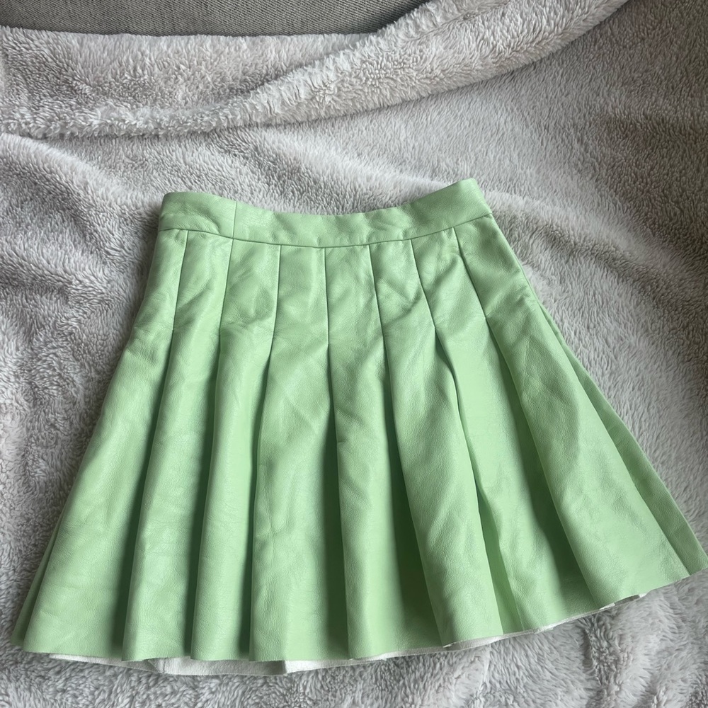Sunday Best Aritzia Olive Micro Pleated Skirt Faux Leather